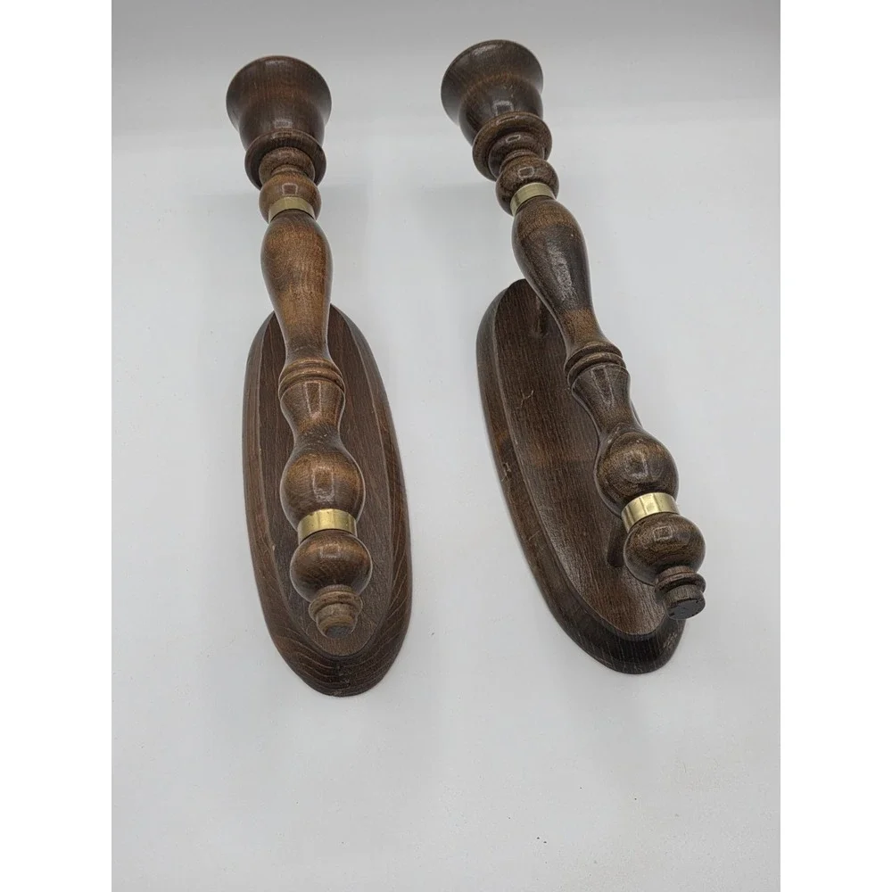 Pair Of Vintage Wooden Wall Mounted  Tappered Candlestick Holders